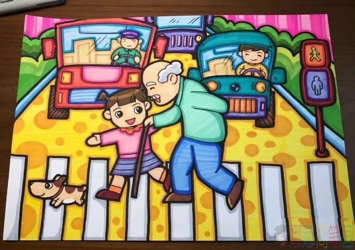 儿童画，好看简单的尊老爱幼儿童画作品鉴赏