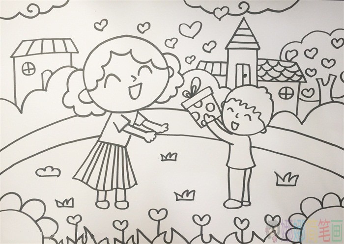 儿童画，母亲节感恩母爱儿童画，感恩妈妈的简单儿童画教程步骤