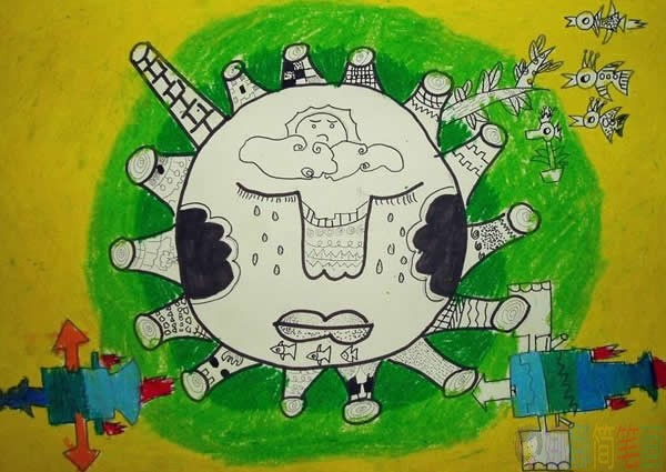 地球妈妈在哭泣,关于世界地球日儿童画作品图片