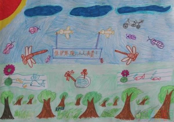 关于世界地球日儿童画,低碳环保爱护地球主题优秀儿童画作品