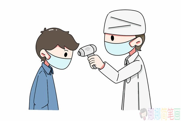 防疫期间医生测体温简笔画画法步骤图片