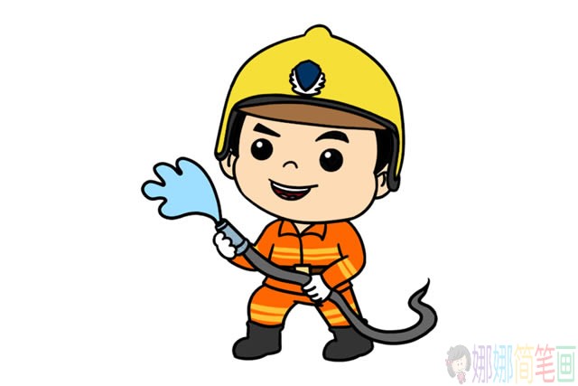 帅气的消防员简笔画彩色画法,Q版卡通消防员简笔画步骤图片