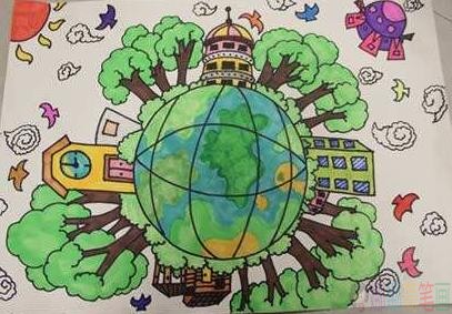 关于世界地球日儿童画,世界地球日清洁地球儿童画图片