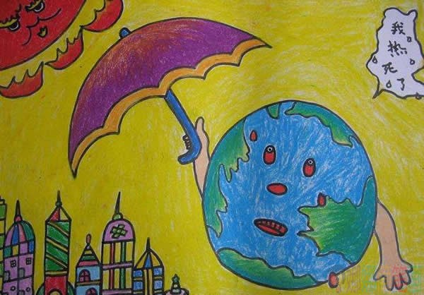 地球妈妈在哭泣,关于世界地球日儿童画作品图片