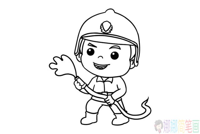 帅气的消防员简笔画彩色画法,Q版卡通消防员简笔画步骤图片