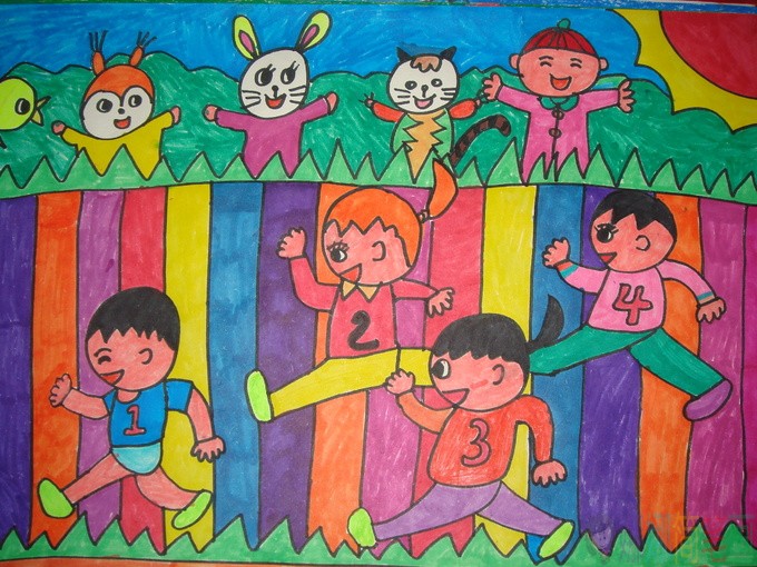 关于运动会的儿童画,好看简单的运动会儿童画作品大全