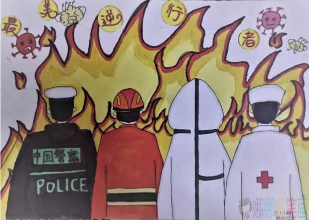抗击疫情儿童画绘画作品赏析