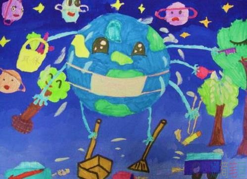 关于世界地球日儿童画,世界地球日清洁地球儿童画图片
