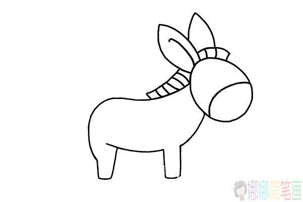 毛驴简笔画,卡通可爱的小毛驴简笔画步骤图解教程
