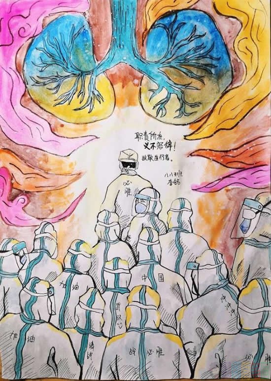 抗击疫情儿童画绘画作品赏析
