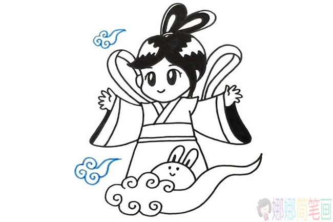Q萌好看的嫦娥奔月的简笔画画法详细步骤教程