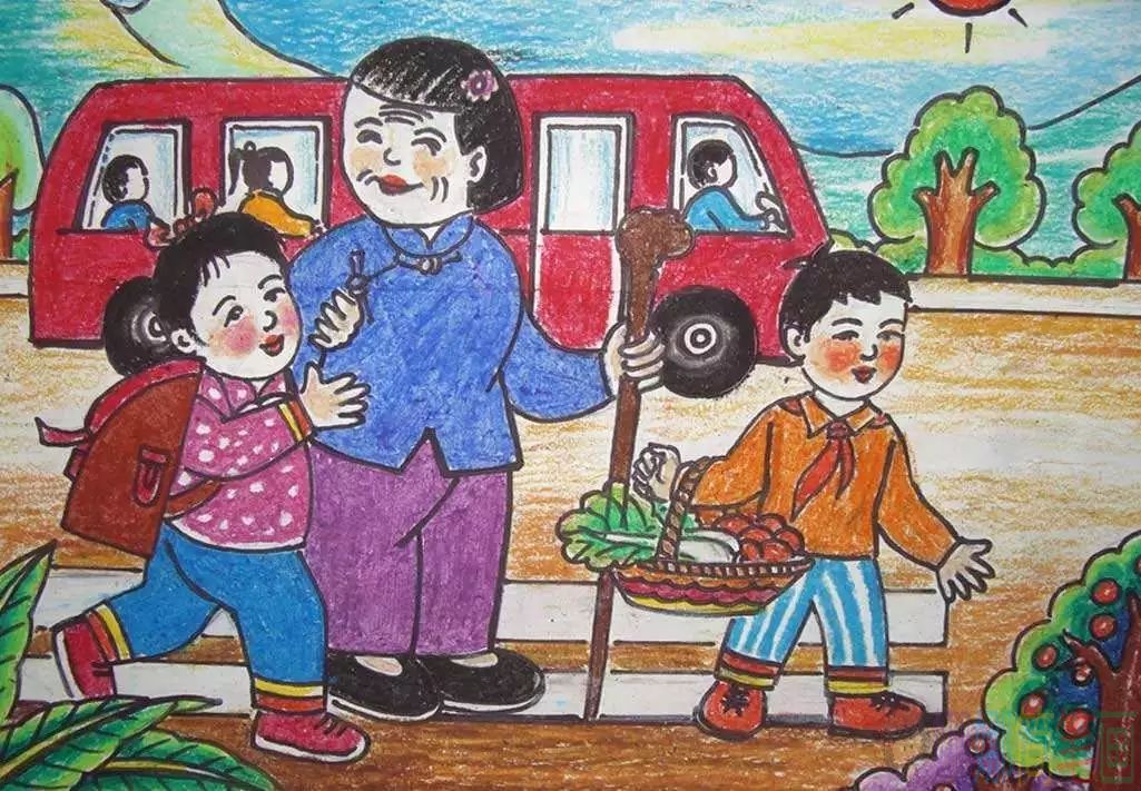儿童画，好看简单的尊老爱幼儿童画作品鉴赏