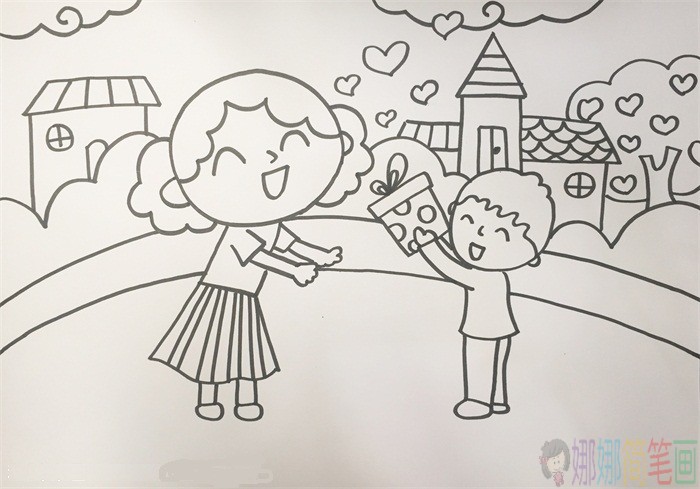 儿童画，母亲节感恩母爱儿童画，感恩妈妈的简单儿童画教程步骤