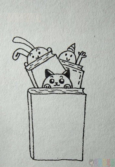 简笔画爱读书的猫咪怎么画？爱读书的猫咪简笔画画法步骤