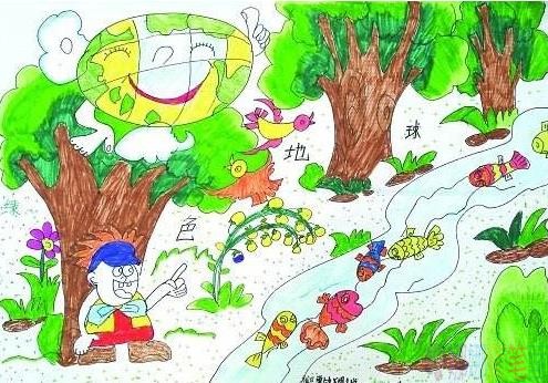 世界地球日儿童画,我爱大自然儿童画