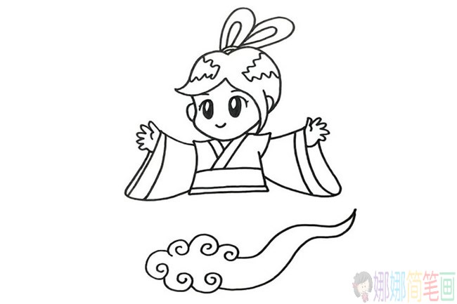 Q萌好看的嫦娥奔月的简笔画画法详细步骤教程