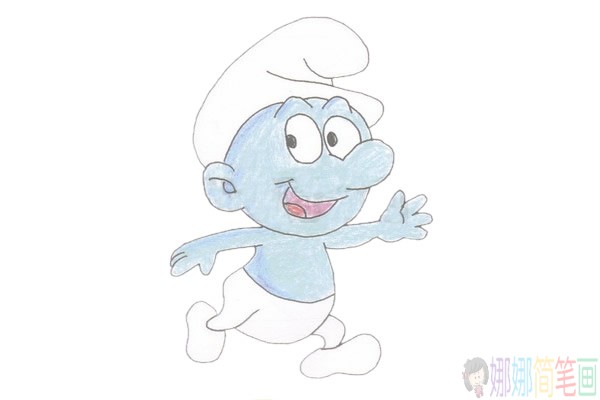 蓝精灵简笔画彩色画法,蓝精灵简笔画步骤图解教程