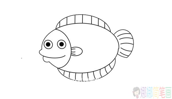卡通比目鱼简笔画的画法步骤教程