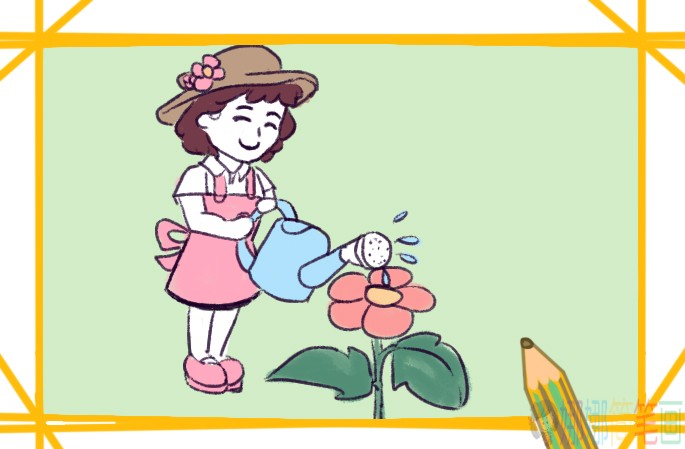种花的女孩简笔画要怎么画