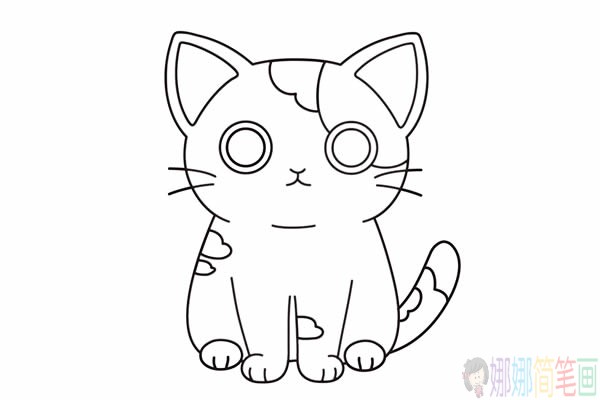 小花猫简笔画彩色,非常可爱的小花猫简笔画画法步骤图片