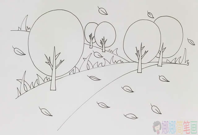 秋天风景简笔画彩色画法图片