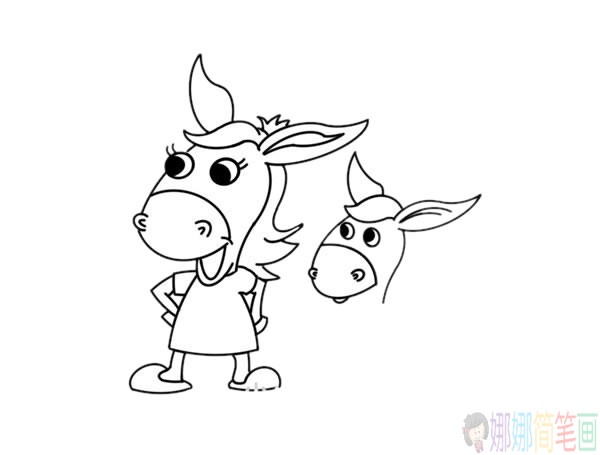 驴妈妈和小驴卡通简笔画彩色画法