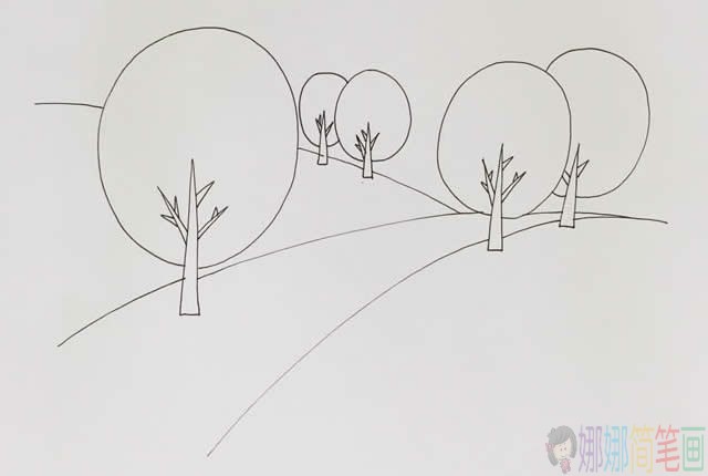 秋天风景简笔画彩色画法图片