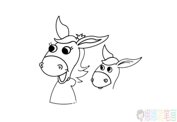 驴妈妈和小驴卡通简笔画彩色画法