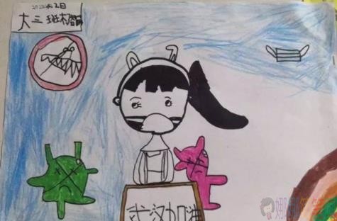 新冠肺炎儿童画作品幼儿图片素材
