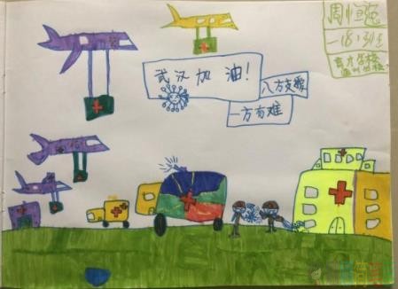 新冠肺炎儿童画作品幼儿图片素材