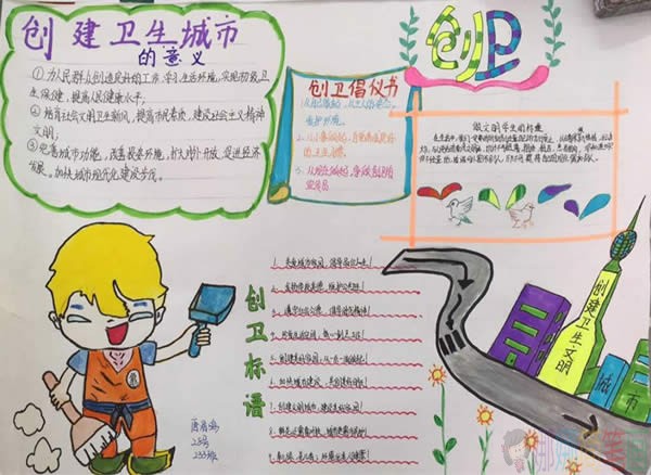 简单又漂亮的创建卫生城市手抄报图片,城市创卫你我他