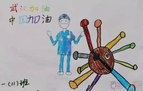 新冠肺炎儿童画作品幼儿图片素材