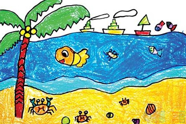 海滩简笔画图片大全