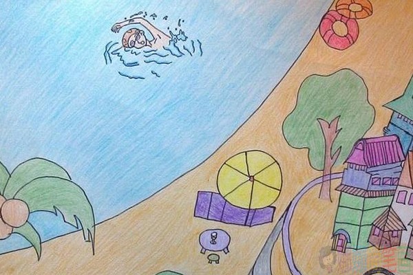 海滩简笔画图片大全
