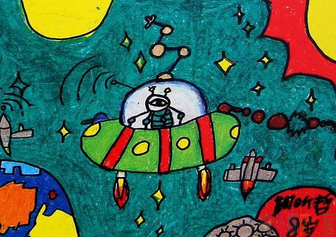 乘坐宇宙飞船蜡笔画