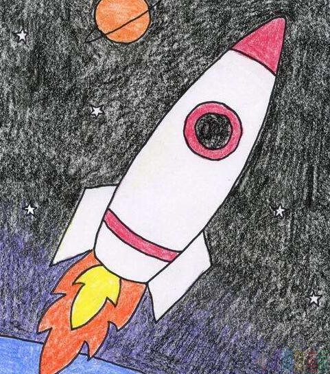 乘坐宇宙飞船蜡笔画
