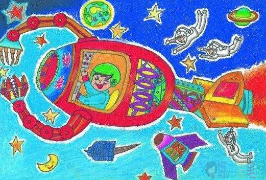 乘坐宇宙飞船蜡笔画