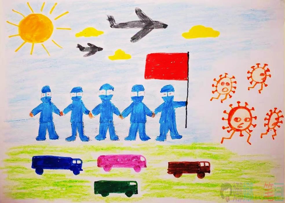 新冠肺炎儿童画作品幼儿图片素材