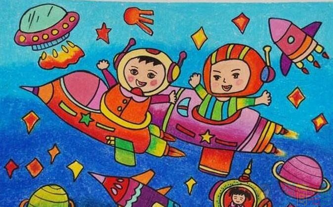 乘坐宇宙飞船蜡笔画