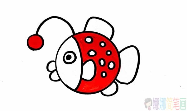 灯笼鱼简笔画,灯笼鱼简笔画彩色画法步骤图片教程