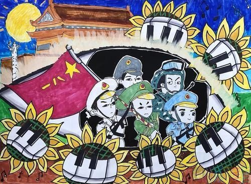 建军节主题儿童画