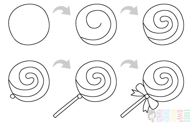 圆形棒棒糖简笔画步骤,棒棒糖简笔画图解