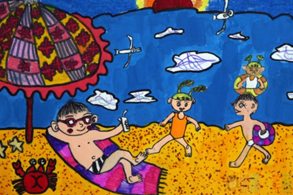 海滩简笔画图片大全