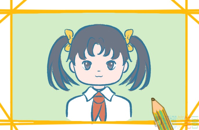 双马尾红领巾简笔画步骤图