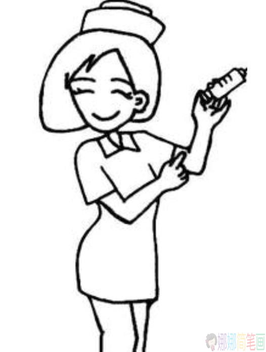护士简笔画黑白线稿图片