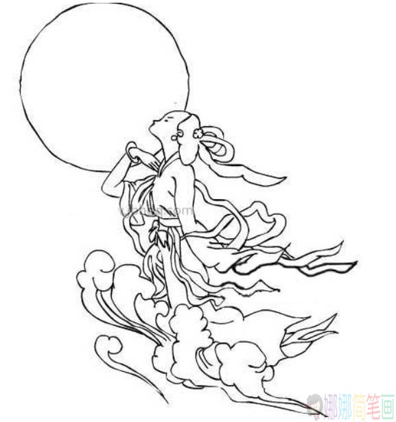 中秋节嫦娥奔月简笔画