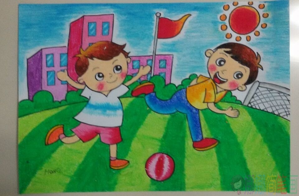 踢足球儿童画图片