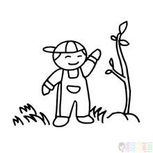 种树植树人物简笔画
