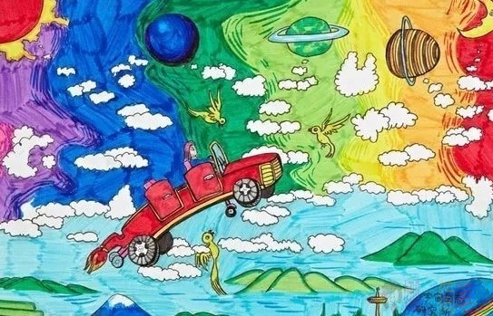 未来科技世界儿童蜡笔画图片