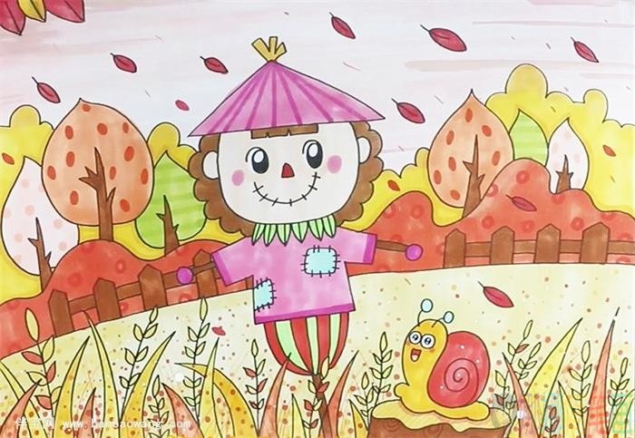 秋天儿童画,秋天来了儿童绘画